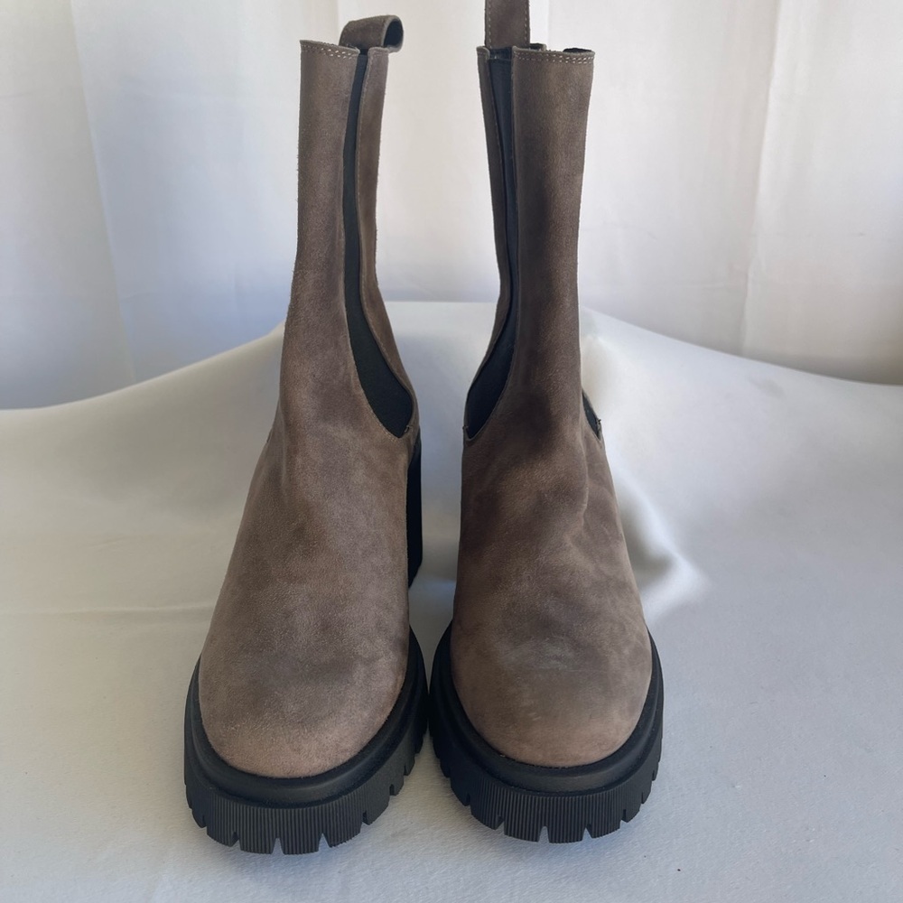 Women's Taupe Suede Chunky Chelsea Heeled Boots - Picture 13 of 13